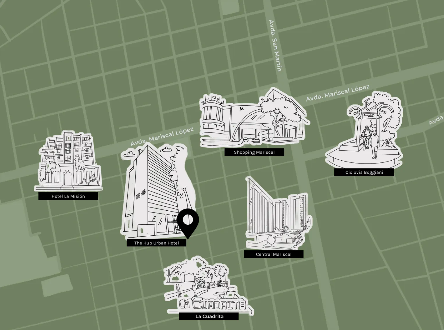 Mapa ilustrado de la zona del hotel